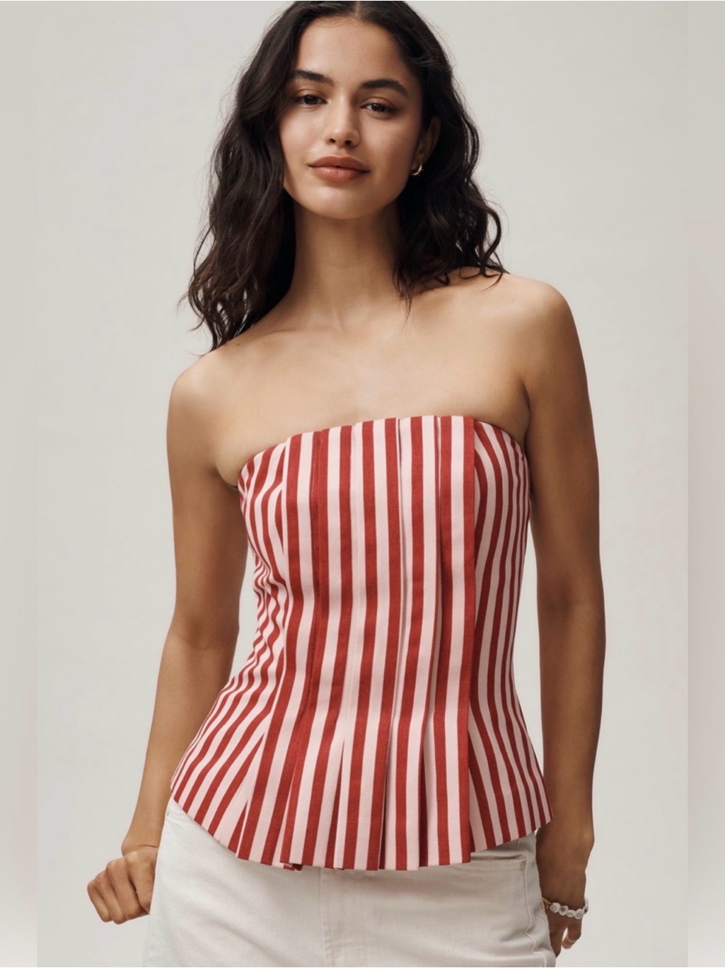 Anthropologie Striped Red And White Strapless Top